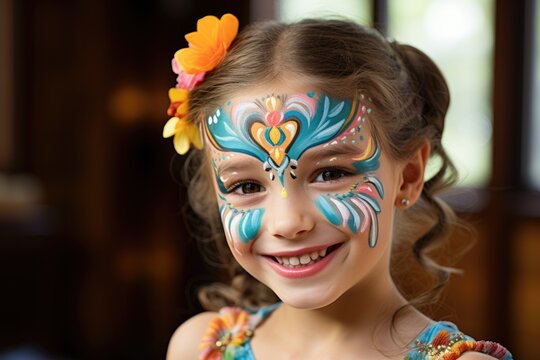 Easter-themed face painting, children's joy, colorful designs