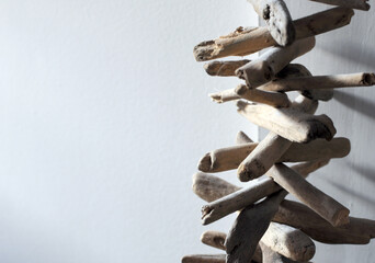 Driftwood art. Close up of a decoration made of wooden sticks.