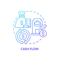 2D gradient cash flow icon, simple isolated vector, blue thin line illustration representing cash flow management.