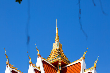Fototapeta premium Roof elegant Wat Lao art of marble temple in Vientiane Laos under blue sky