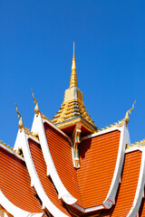 Fototapeta premium Roof elegant Wat Lao art of marble temple in Vientiane Laos under blue sky