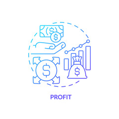 2D gradient profit icon, simple isolated vector, blue thin line illustration representing cash flow management.