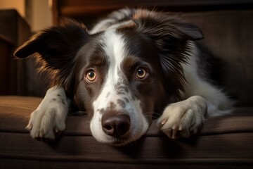 Border collie dog lying on the couch