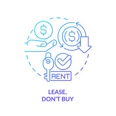 2D gradient lease, dont buy icon, simple isolated vector, blue thin line illustration representing cash flow management.