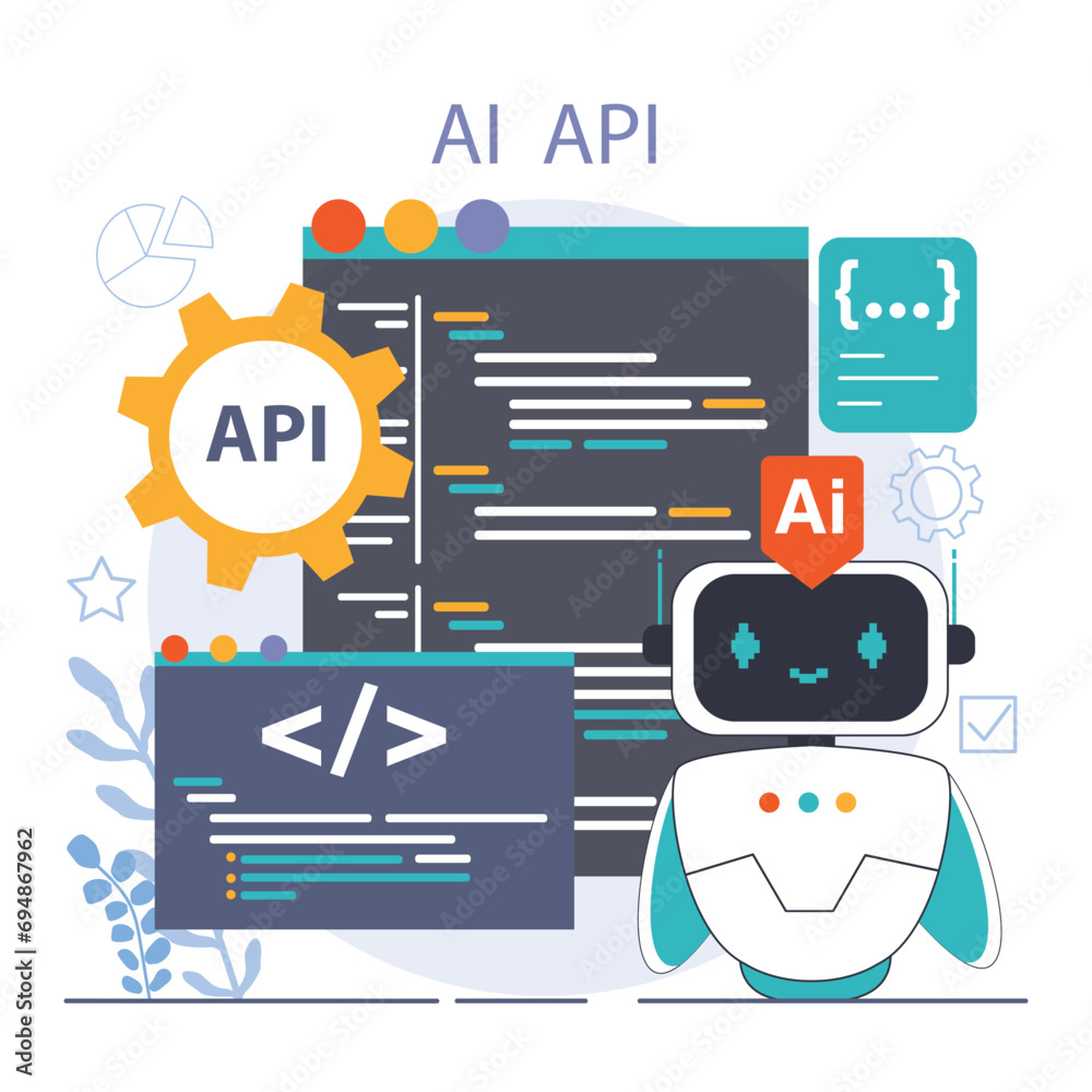 Poster ai integration. artificial intelligence and human synergy. neural network assistance and robotizatio