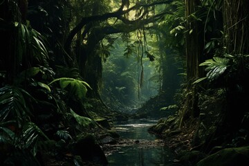 Deep tropical jungles of Southeast Asia in august  - obrazy, fototapety, plakaty
