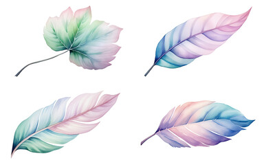 Set of watercolor Pastel leaves elements isolated on transparent background, welcome bouquets greeting or wedding card invitation, decoration and mock up.
