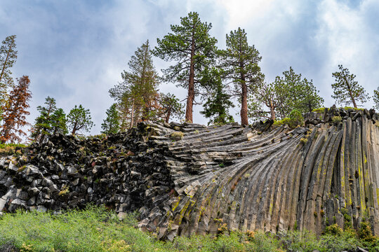 Rock formation of columnar basalt, Devils Postpile National Monument, Mammoth Mountain, California