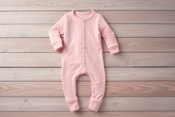 Blank pink baby sleepsuit mock up. Empty new born fabric sleepwear mock up, top view