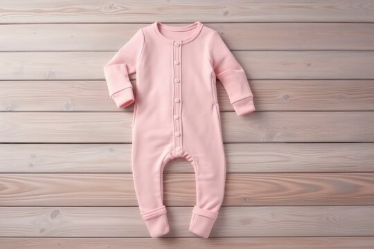 Blank pink baby sleepsuit mock up. Empty new born fabric sleepwear mock up, top view