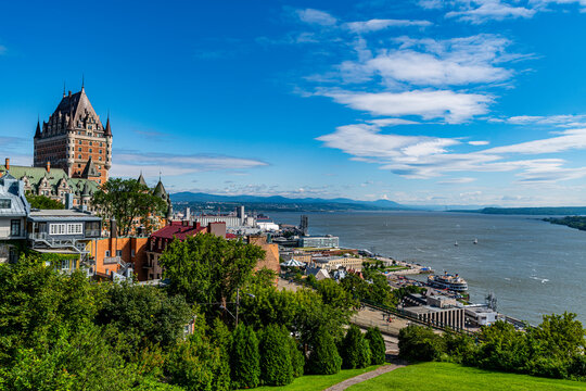 View over Chateau Frontenac and the Saint Lawrence River, Quebec City, Quebec, Canada North America