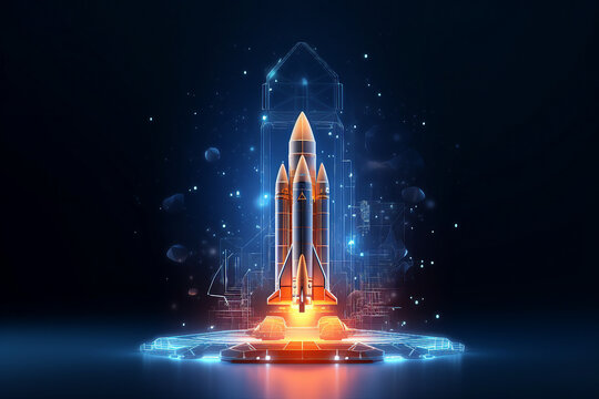 AI generated image of dynamic digital spaceship soaring into the cosmos - Powered by Adobe