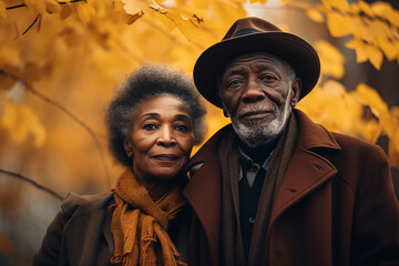 Fototapeta premium AI generated image of beautiful elegant nice couple walking together autumn park