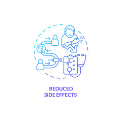 2D gradient reduced side effects icon, simple isolated vector, thin line blue illustration representing cell therapy.