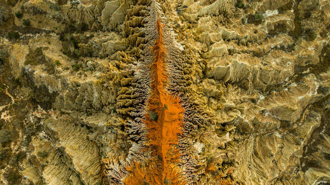 Aerial of the sandstone erosion landscape of Miradouro da Lua (Viewpoint of the Moon), south of Luanda, Angola