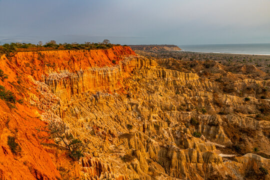 Aerial of the sandstone erosion landscape of Miradouro da Lua (Viewpoint of the Moon), south of Luanda, Angola