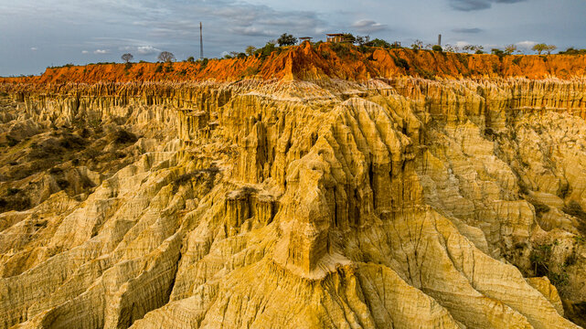 Aerial of the sandstone erosion landscape of Miradouro da Lua (Viewpoint of the Moon), south of Luanda, Angola