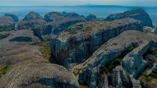 Aerial of black rocks of Pungo Andongo, Malanje, Angola