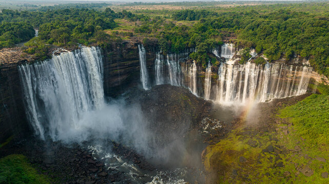 Aerial of the third highest waterfall in Africa, Calandula Falls, Malanje, Angola