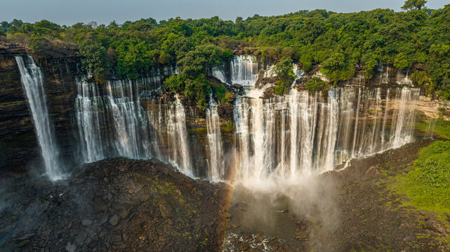Aerial of the third highest waterfall in Africa, Calandula Falls, Malanje, Angola