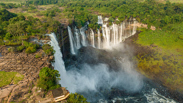 Aerial of the third highest waterfall in Africa, Calandula Falls, Malanje, Angola
