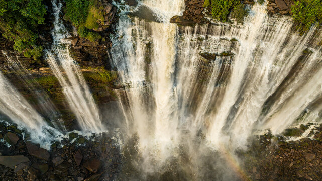 Aerial of the third highest waterfall in Africa, Calandula Falls, Malanje, Angola
