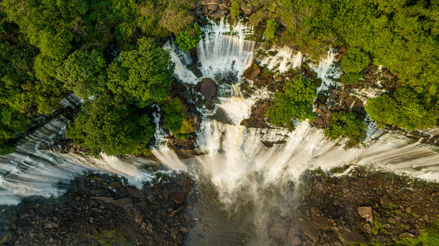 Aerial of the third highest waterfall in Africa, Calandula Falls, Malanje, Angola