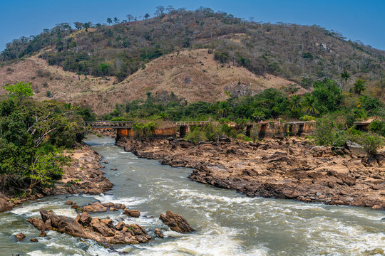 Old railroad bridge over Cuvo River (Rio Keve), near confluence with Toeota River, Six Arches Bridge, Conda, Kumbira Forest Reserve, Kwanza Sul, Angola