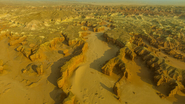 Aerial of a sandstone canyon, Namibe (Namib) desert, Iona National Park, Namibe, Angola