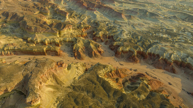 Aerial of a sandstone canyon, Namibe (Namib) desert, Iona National Park, Namibe, Angola
