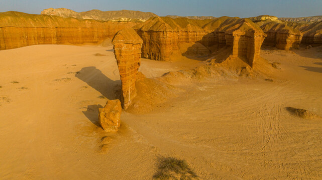 Aerial of a sandstone canyon, Namibe (Namib) desert, Iona National Park, Namibe, Angola
