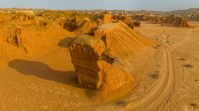 Aerial of a sandstone canyon, Namibe (Namib) desert, Iona National Park, Namibe, Angola