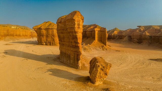 Aerial of a sandstone canyon, Namibe (Namib) desert, Iona National Park, Namibe, Angola