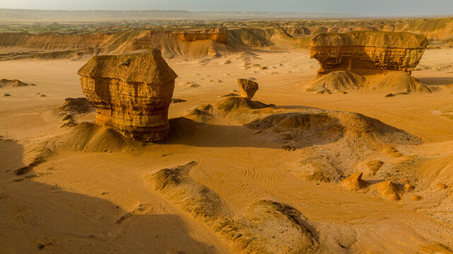 Aerial of a sandstone canyon, Namibe (Namib) desert, Iona National Park, Namibe, Angola