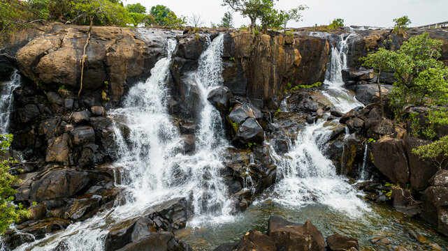 Aerial of Chiumbe waterfalls, Lunda Sul, Angola