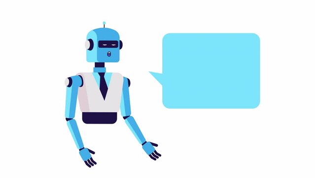 Robot talking looped animation. Narration, speech bubble. Chat bot, artificial intelligence, customer support concept. Online communication with AI, Virtual assistant. Lip sync, narration, voice over