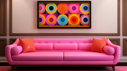 Chic Pink Sofa with Abstract Art in a Stylish Modern Interior