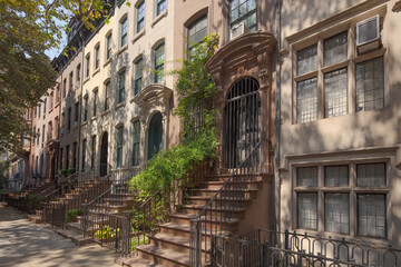 A row of Upper East Side traditional residential town houses including one from the movie Breakfast at Tiffany's, New York City