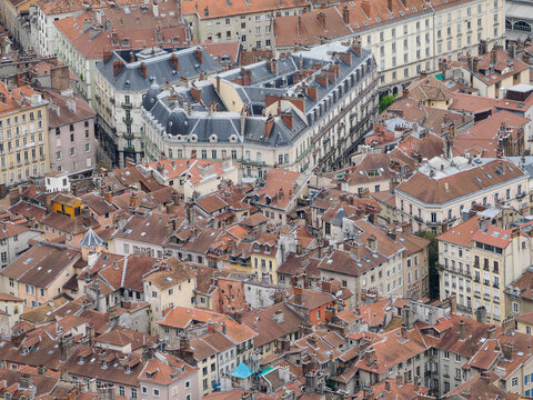 Th center of Grenoble as viewed from the Bastille, Grenoble, Auvergne-Rhone-Alpes