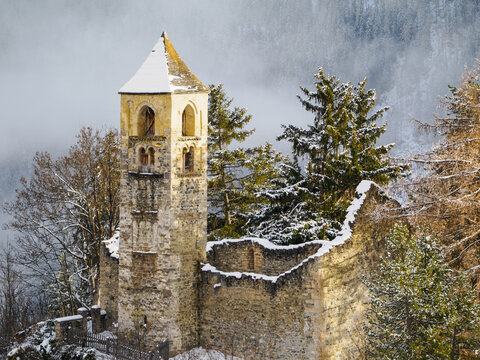 Sent's former church, which burned in the early 1600s, Sent, Graubunden, Switzerland