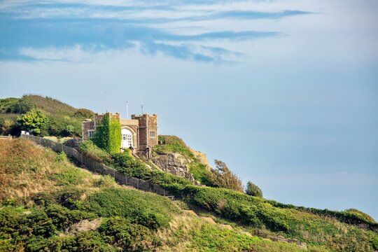 The East Hill Cliff Lift station above Hastings historic Old Town, Hastings, East Sussex, England