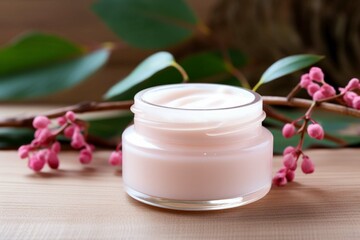Obraz na płótnie Canvas natural cosmetics - pink face cream in neutral container