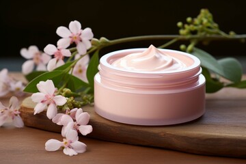 natural cosmetics - pink face cream in neutral container
