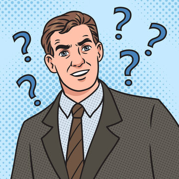 Naklejki confused man meme pinup pop art retro hand drawn raster illustration. Comic book style imitation.