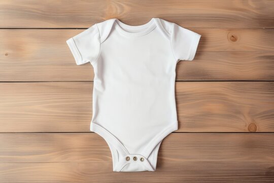 Blank white baby bodysuit mock up. Empty new born fabric sleepwear mock up, top view