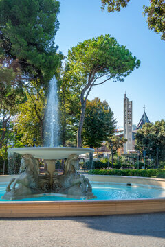 View of water fountain in Parco Federico Fellini beach Rimini Beach, Rimini, Emilia-Romagna