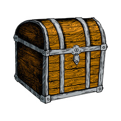 Vintage chest engraving sketch style hand drawn color raster illustration. Scratch board style imitation. Hand drawn image.