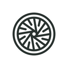 Bike wheel isolated icon, bicycle wheel vector icon with editable stroke