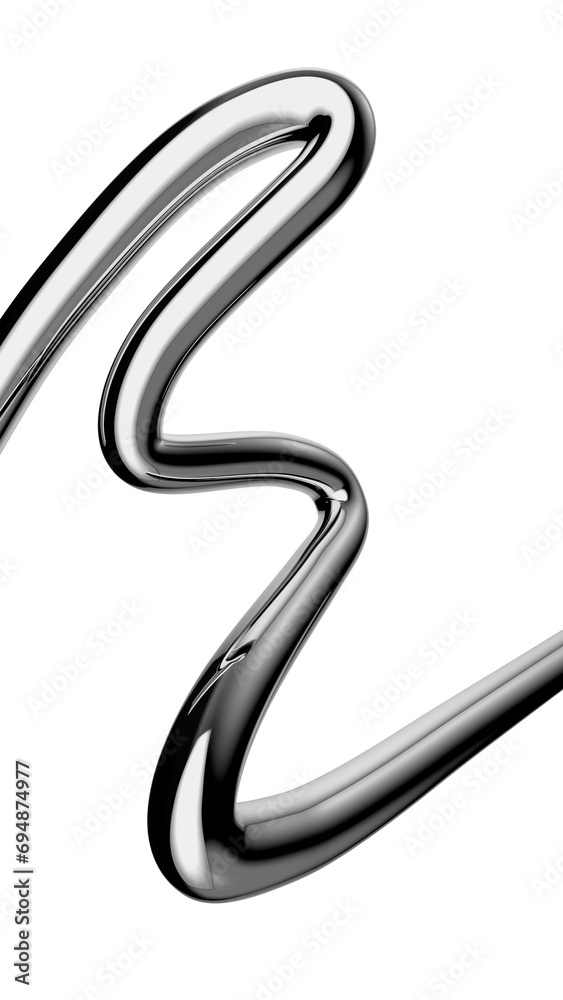 Fototapete y2k chrome curved line shape isolated. futuristic metallic 3d curve element background