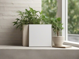  Square-blank-canvas-mockup-on-ledge-with-a-plant